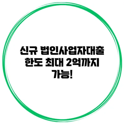 신규 법인사업자대출 한도 최대 2억까지 가능!